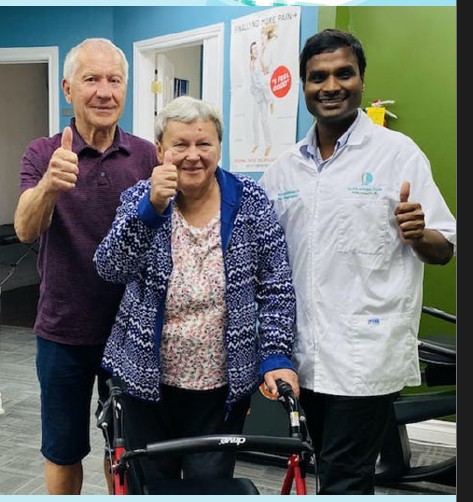 Patient feeling relief and recovery after physiotherapy treatment